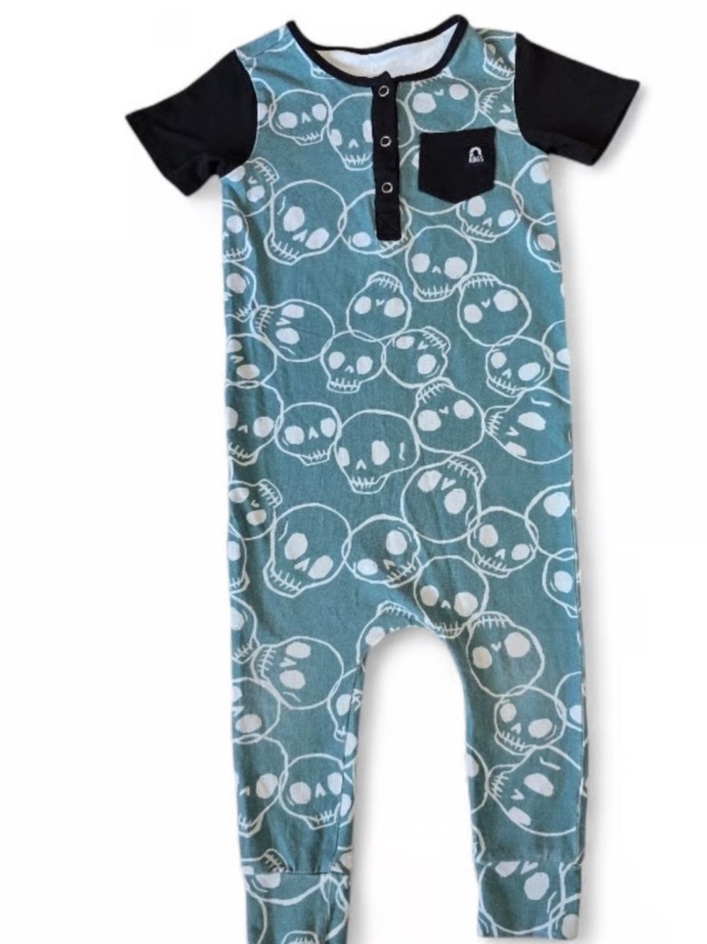 Rags Skull Print Romper in Teal and White size 12-18 months super cozy